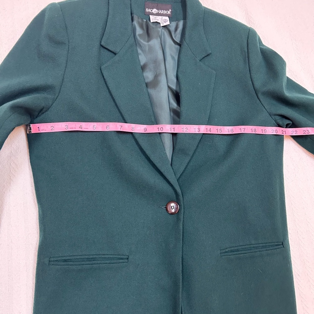 VINTAGE SAG HARBOR Hunter Green Wool Single Button Blazer - sz 14 - M - Picture 5 of 9